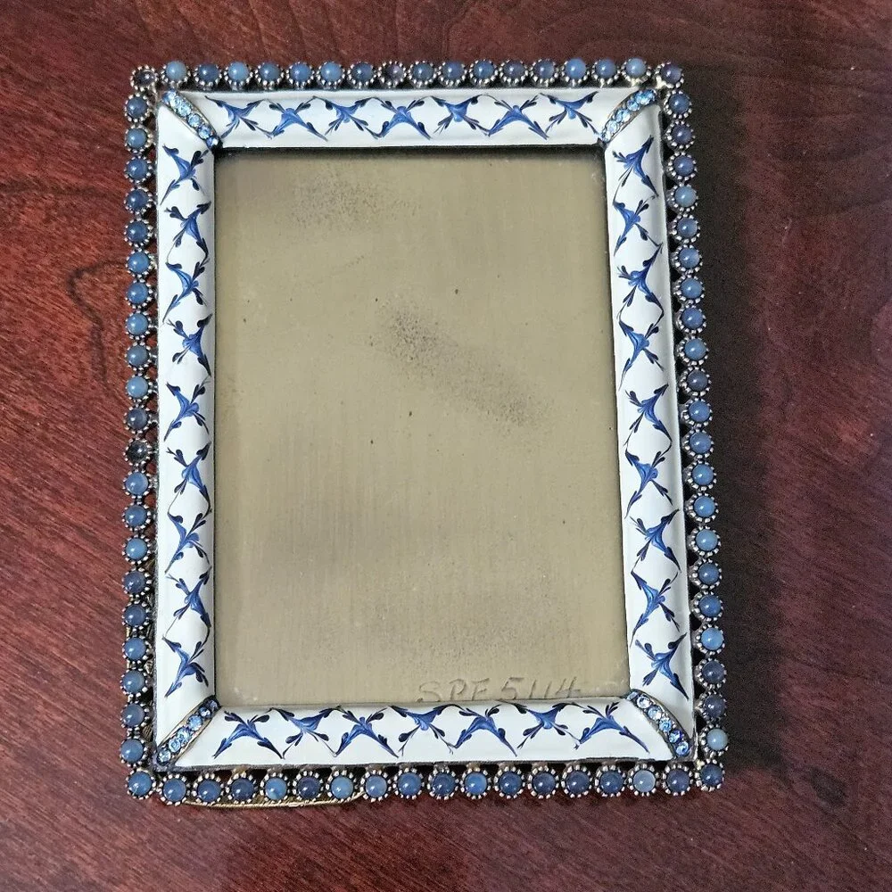 RARE JAY STRONGWATER EMILIA BLUE PAVE CRYSTAL STONE ENAMEL 3x4 PICTURE FRAME